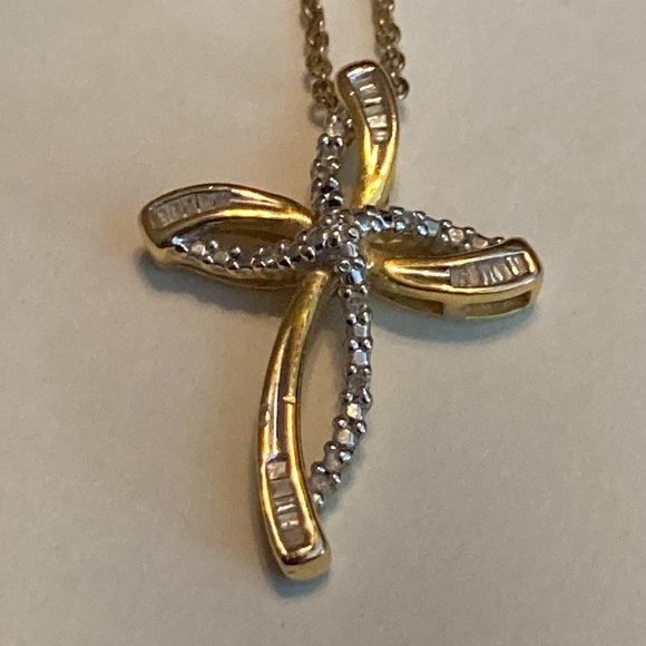 Beautiful vintage SUN vermeil cross, with rhinestones and vermeil chain - Picture 1 of 5